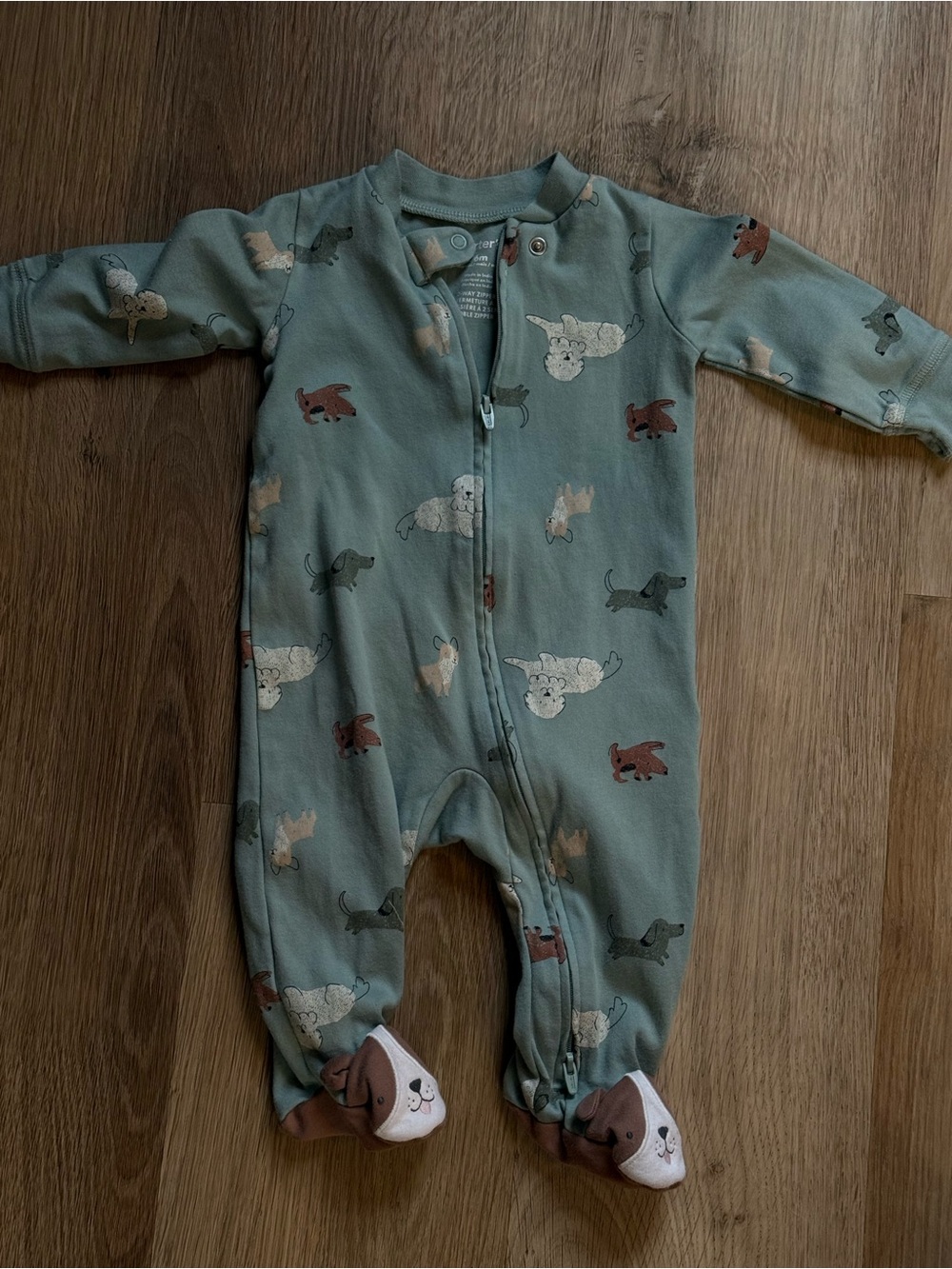 Carters Sage Green Puppy Print Baby One-Piece Footed Pajamas